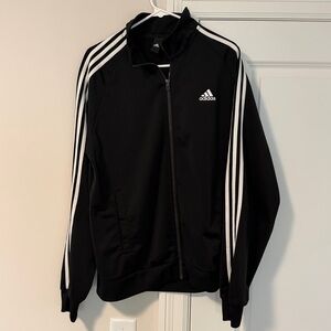 Adidas Classic Zip Up Long Sleeve Track Jacket Black & White 3 Stripe, Men’s L
